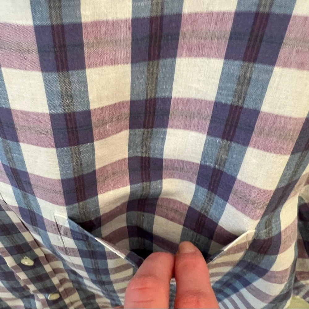 Banana Republic Cotton Linen Purple Plaid Button‎ Down Shirt XL Like New